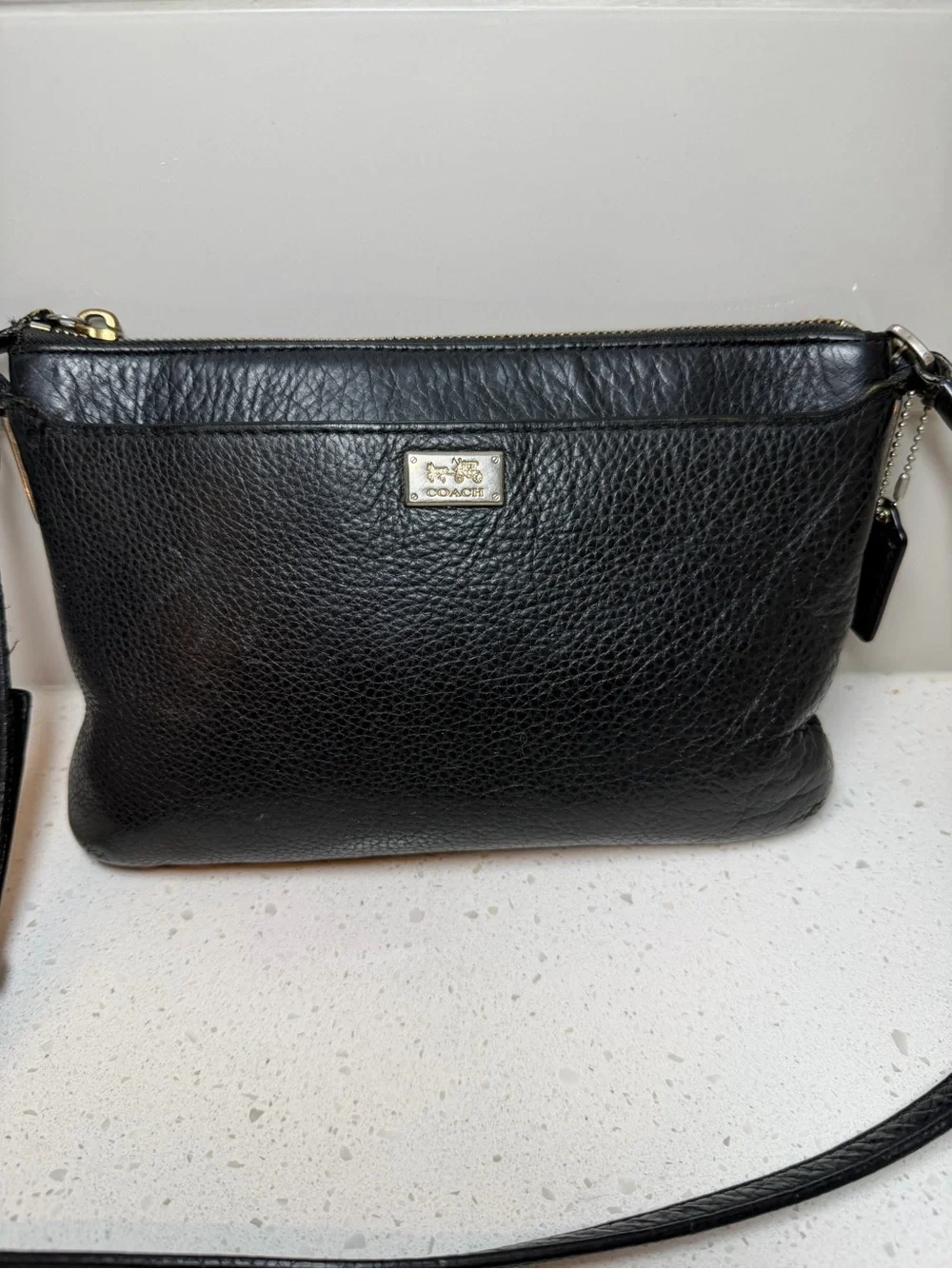 Coach Madison East/West Swingpack crossbody bag purse black pebbled leather